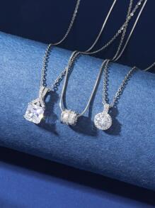 Hihho 3 piezas de forma geométrica con incrustaciones de diseño creativo para mujer, conjunto de collar, regalo de joyería de lujo - Plateado - Ver 2