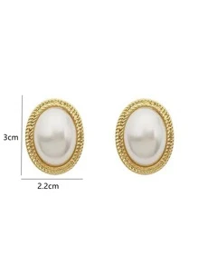 1 đôi Pháp Vintage Đơn giản Hình trái xoan Ngọc trai Giả Bông tai stud - trắng - Xem 3