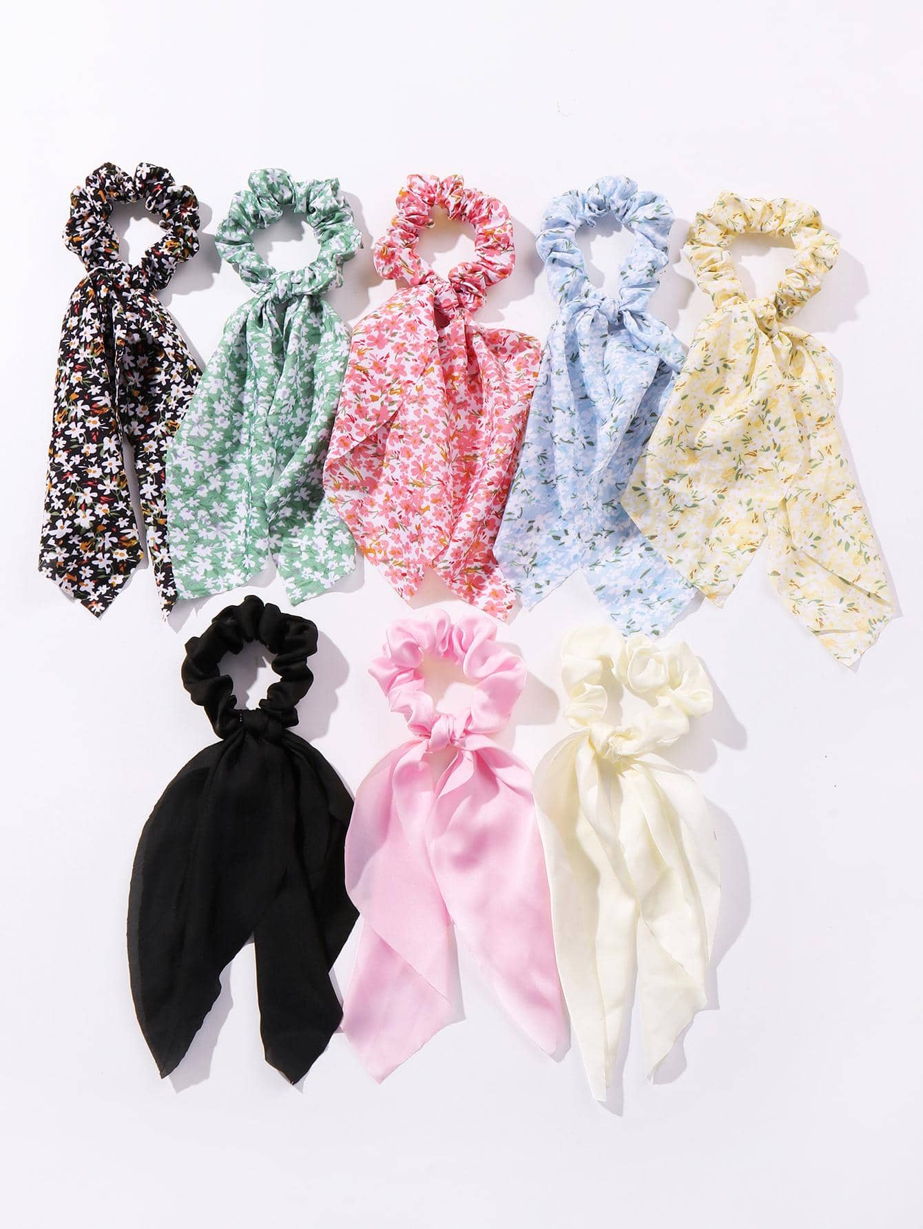 8入組碎花飄帶髮圈 - 彩色 - 查看 1
