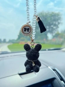 1入組人造水晶熊和流蘇裝飾汽車掛飾 - 黑色 - 查看 1