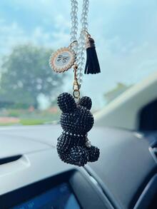 1入組人造水晶熊和流蘇裝飾汽車掛飾 - 黑色 - 查看 3