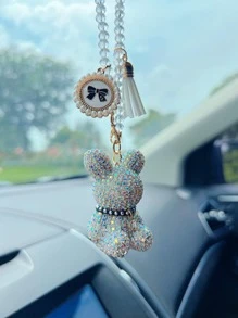 1入組人造水晶熊和流蘇裝飾汽車掛飾 - 白色 - 查看 3