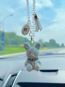 1入組人造水晶熊和流蘇裝飾汽車掛飾 - 白色 - 查看 1
