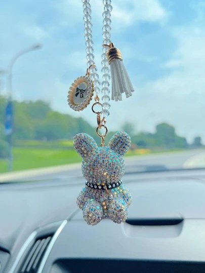 1入組人造水晶熊和流蘇裝飾汽車掛飾