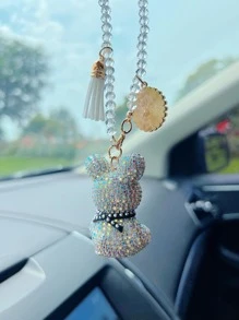 1入組人造水晶熊和流蘇裝飾汽車掛飾 - 白色 - 查看 2