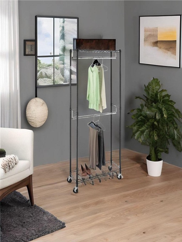 Movable closet rack with wheels clothes rack home rack heavy duty ...