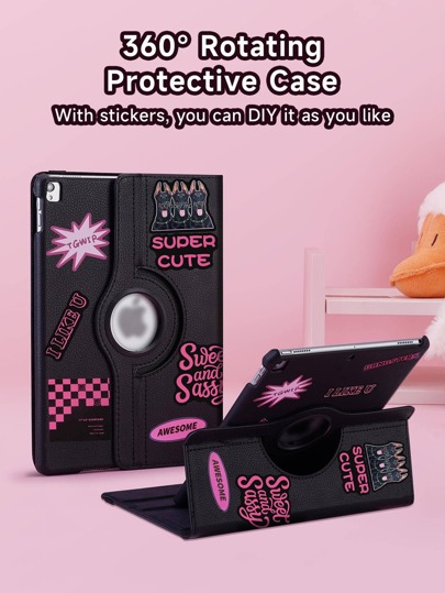 1 个可旋转保护壳，带 DIY 贴纸，适用于 iPad 7/8/9（10.2 英寸）、iPad Mini 4/5/6