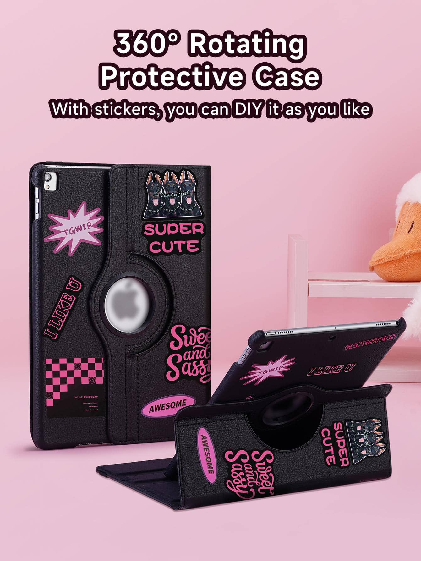 1 个可旋转保护壳，带 DIY 贴纸，适用于 iPad 7/8/9（10.2 英寸）、iPad Mini 4/5/6