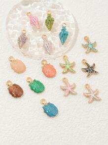 15入組/套創意鋅合金貝殼和海星DIY吊墜適合女士DIY首飾製作 - 彩色 - 查看 1