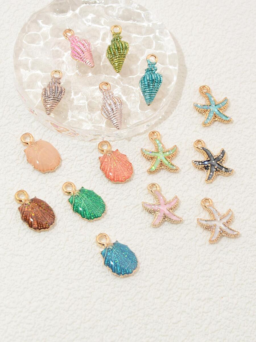 15入組/套創意鋅合金貝殼和海星DIY吊墜適合女士DIY首飾製作 - 彩色 - 查看 1