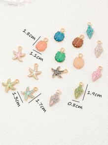 15入組/套創意鋅合金貝殼和海星DIY吊墜適合女士DIY首飾製作 - 彩色 - 查看 5