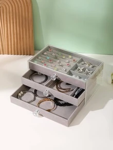 Acrylic Clear Three-layer Jewelry Box - Grey - View 2