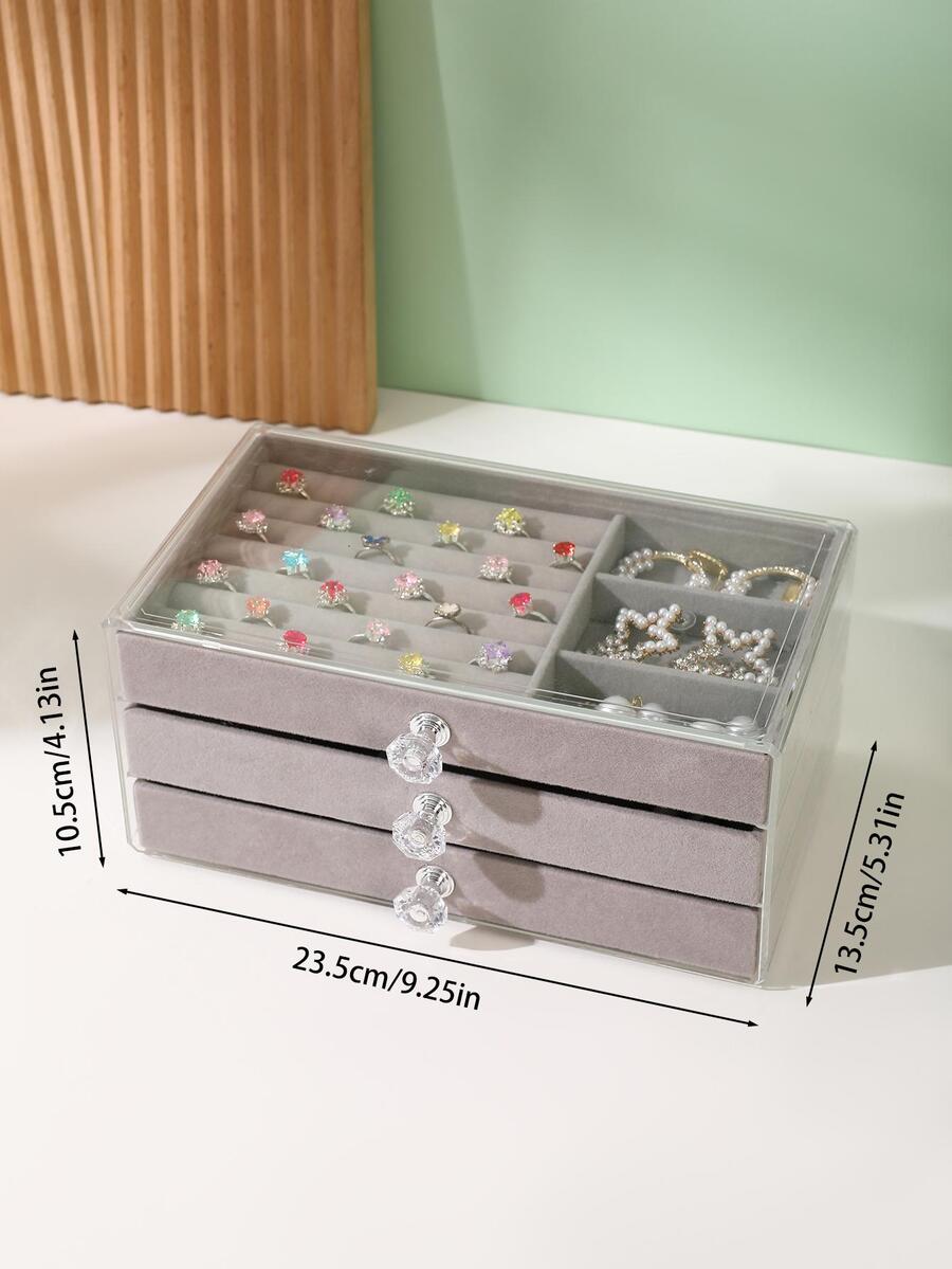 Acrylic Clear Three-layer Jewelry Box - Grey - View 1