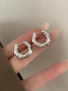 Pendientes de aro con textura diseño - Plateado - Ver 3
