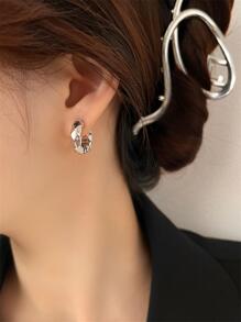 Pendientes de aro con textura diseño - Plateado - Ver 1