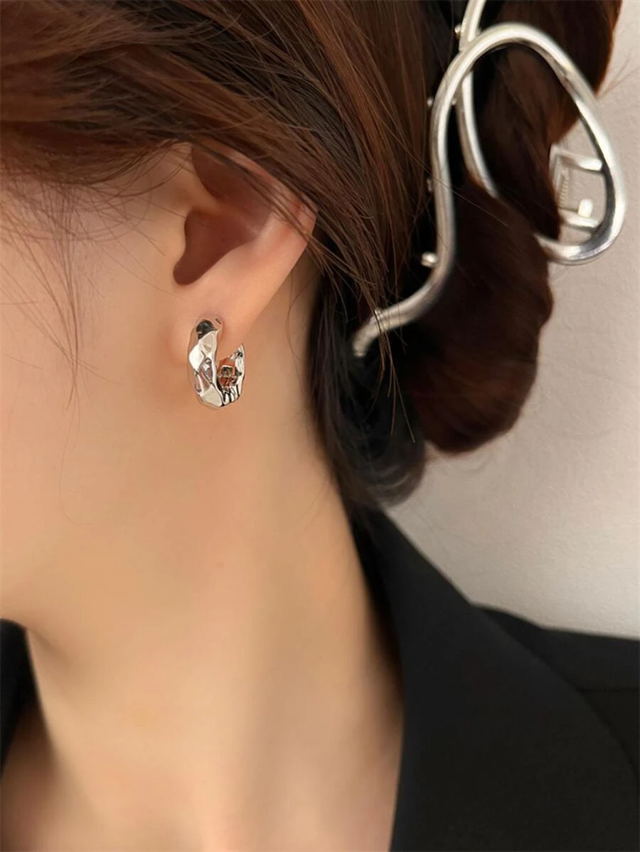 Pendientes de aro con textura diseño - Plateado - Ver 1