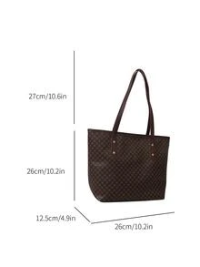 Geometric Pattern Shoulder Tote Bag PU Elegant - Brown - View 2