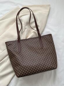Geometric Pattern Shoulder Tote Bag PU Elegant - Brown - View 4