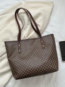 Geometric Pattern Shoulder Tote Bag PU Elegant - Brown - View 3