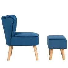COSTWAY Leisure Chair And Ottoman Thick Padded Velvet Tufted Sofa Set W/ Wood Legs - 藍色 - 查看 9