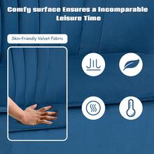 COSTWAY Leisure Chair And Ottoman Thick Padded Velvet Tufted Sofa Set W/ Wood Legs - 藍色 - 查看 6