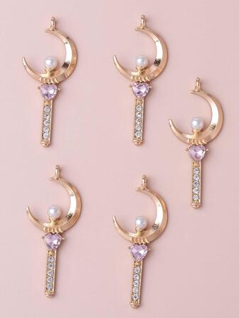 10pcs/set Japanese Style Girls Zinc Alloy & Glass Magic Cane Magic Array Moon Rhinestone Basic Findings For Women For DIY Jewelry Making