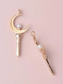 10入組/套日式風女孩鋅合金&玻璃魔術拐杖魔術月亮水鑽基本款適合女士DIY首飾製作 - 淺粉色 - 查看 2