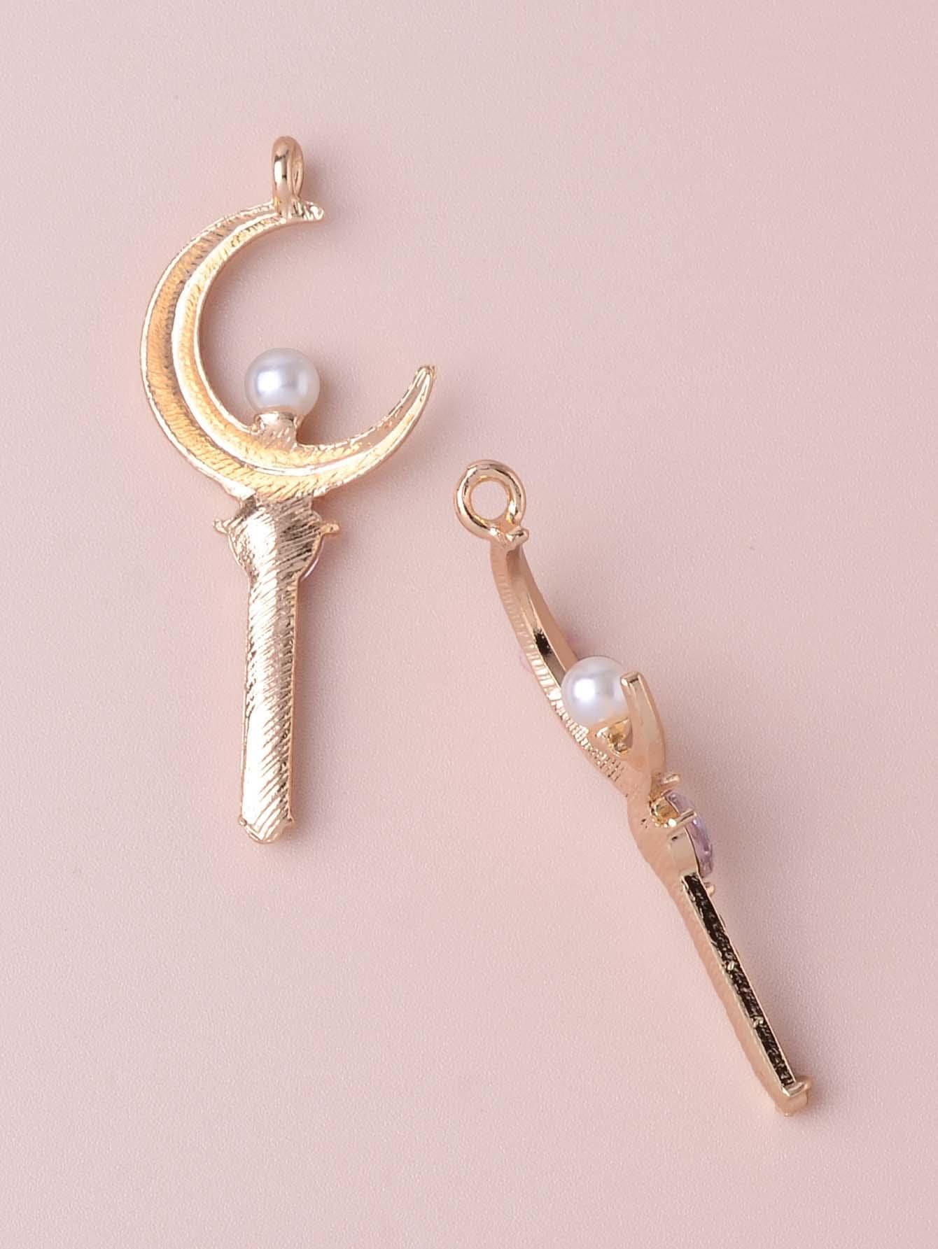 10pcs/set Japanese Style Girls Zinc Alloy & Glass Magic Cane Magic Array Moon Rhinestone Basic Findings For Women For DIY Jewelry Making - Baby Pink - View 2