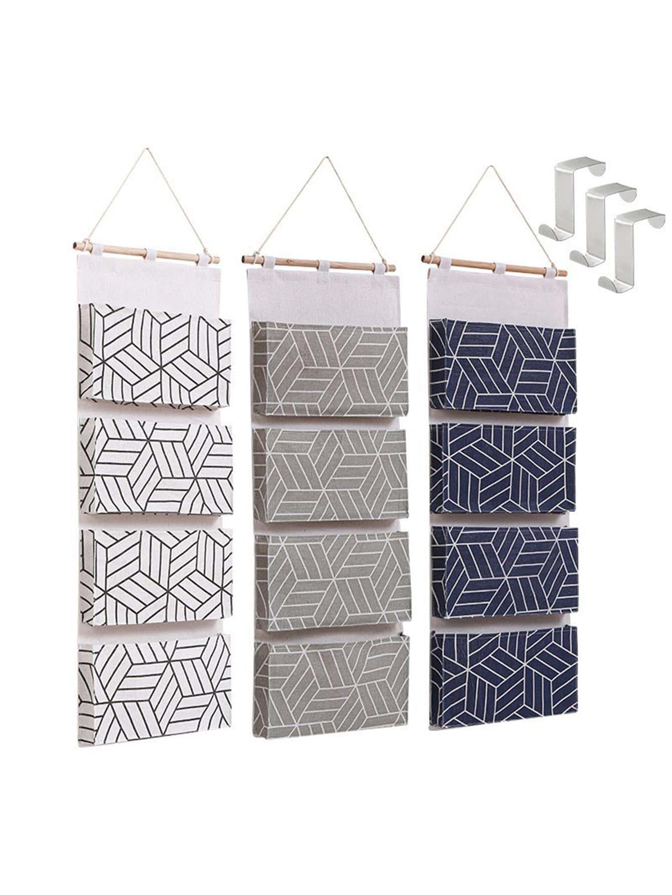 Túi lưu trữ hoa văn hình học Có thể treo trên tường Công cụ tổ chức cửa cho phòng tắm Phòng đa năng Phòng khách Phòng ngủ Phòng tắm Tập tin Tạp chí Không thấm nước để đi du lịch, Túi đựng đồ - Màu be - Xem 1