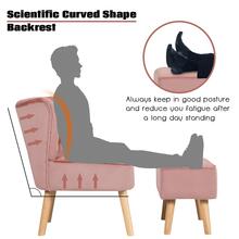 COSTWAY Leisure Chair And Ottoman Thick Padded Button Tufted Sofa Set W/ Wood Legs - Pink - View 5