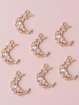 10 piezas/set Colgante DIY creativo aleación de zinc zirconia cúbica & con diseño de estrella luna para mujeres para la fabricación de joyas de bricolaje