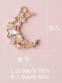 10入組/套創意鋅合金方晶鋯石和星形裝飾月亮DIY吊墜適合女士DIY首飾製作 - 白色 - 查看 3