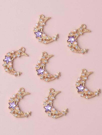 10pcs/set Creative Zinc Alloy Cubic Zirconia & Star Decor Moon DIY Pendant For Women For DIY Jewelry Making