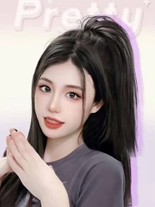 抽繩短直筒馬尾合成纖維接髮 - 黑色 - 查看 5