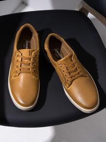 SHOESMALL Men's Leather Fashion Sneakers Retro Casual Shoes Breathable Dress Sneakers - màu nâu - Xem 3