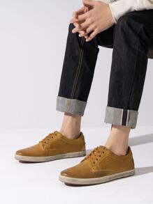 SHOESMALL Men's Leather Fashion Sneakers Retro Casual Shoes Breathable Dress Sneakers - màu nâu - Xem 2