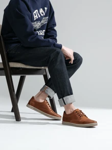 SHOESMALL Men's Leather Fashion Sneakers Retro Casual Shoes Breathable Dress Sneakers - 紅色 - 查看 3