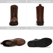 Women's 25 Combat Ankle Boots Lace Up Inner Zipper Mid Calf Booties For Lady