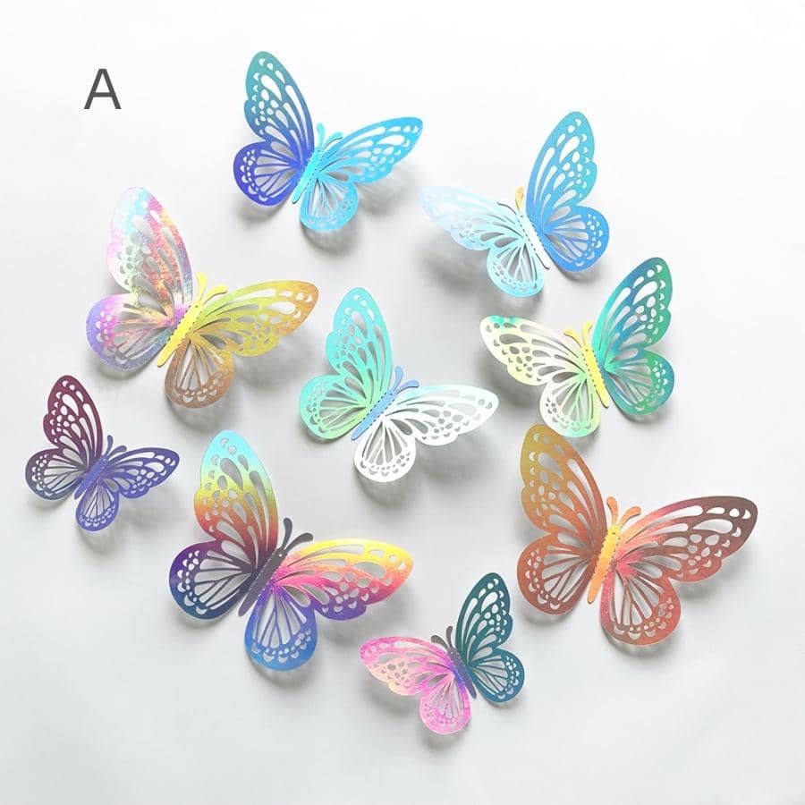 12pcs Colorful Hollow Out 3d Butterfly Stickers - Multicolor - View 1