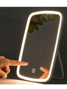 Espejo de luz LED con iluminación, tocador inteligente de maquillaje para dormitorio, recargable - Blanco - Ver 1
