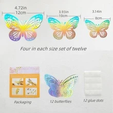 12pcs Colorful Hollow Out 3d Butterfly Stickers - Multicolor - View 8