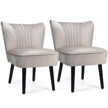Costway Set of 2 Armless Accent Chair Upholstered Leisure Chair Single Sofa - 淺灰色 - 查看 2