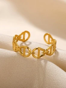 1pc Fashionable Stainless Steel Hollow Out Cuff Ring For Women For Daily Decoration - Yellow Gold - View 4