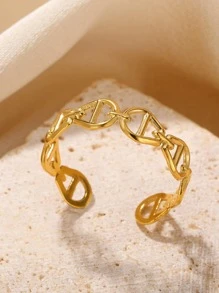 1pc Fashionable Stainless Steel Hollow Out Cuff Ring For Women For Daily Decoration - Yellow Gold - View 2