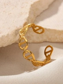 1pc Fashionable Stainless Steel Hollow Out Cuff Ring For Women For Daily Decoration - Yellow Gold - View 3