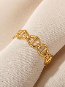 1pc Fashionable Stainless Steel Hollow Out Cuff Ring For Women For Daily Decoration - Yellow Gold - View 5