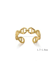 1pc Fashionable Stainless Steel Hollow Out Cuff Ring For Women For Daily Decoration - Yellow Gold - View 6