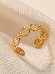 1pc Fashionable Stainless Steel Hollow Out Cuff Ring For Women For Daily Decoration - Yellow Gold - View 1