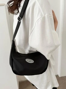 素色新設計女士尼龍肩膀斜挎包簡約風和輕便韓語風格包 - 黑色 - 查看 2