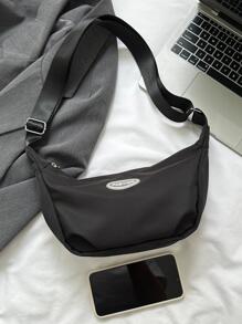 素色新設計女士尼龍肩膀斜挎包簡約風和輕便韓語風格包 - 黑色 - 查看 3